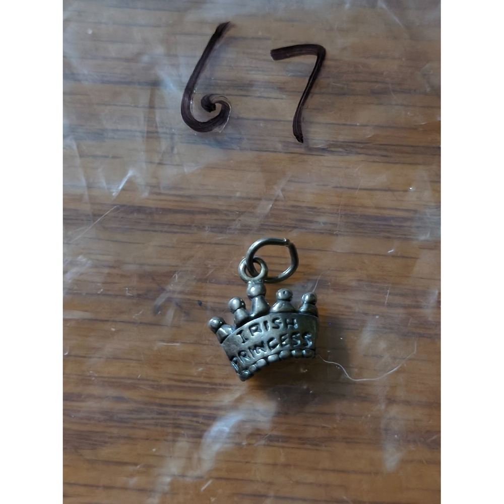 925 Sterling Silver Irish Princess Crown Tiara Pendant Charm attached jump ring